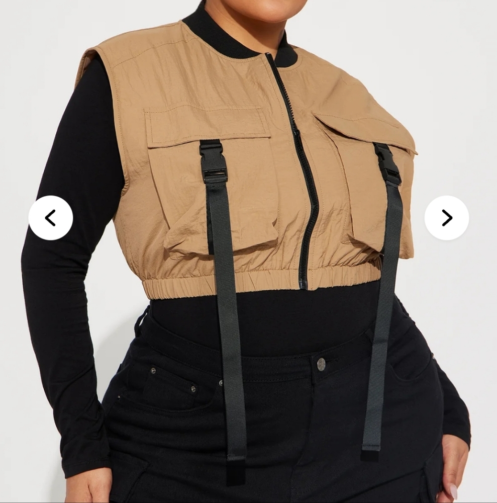Fashion Nova Camel Crop Top with Black Accents